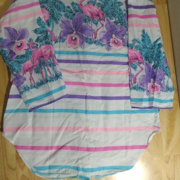 Vintage Touche L.A. Striped Flamingoes Floral Button Down Shirt - Picture 7 of 7